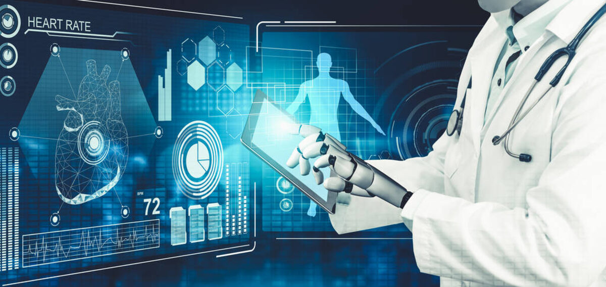 Medical professional using AI-powered diagnostic display